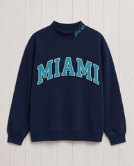 MIAMI,Fins Up Appliqué Embroidered Mockneck | Oversized Fit