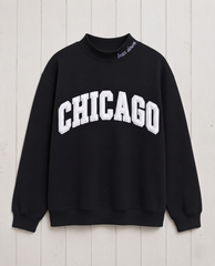 CHICAGO,Bear Down Applique Embroidered Mockneck | Oversized Fit