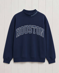 HOUSTON,We Are Texans Appliqué Embroidered Mockneck | Oversized Fit