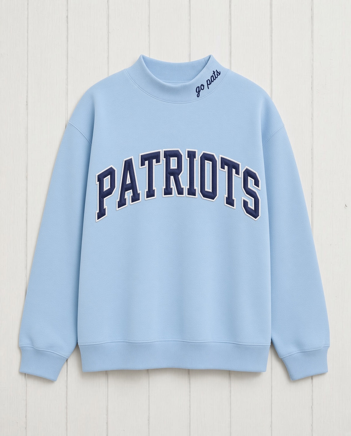 PATRIOTS,Go Pats Applique Embroidered Mockneck | Oversized Fit