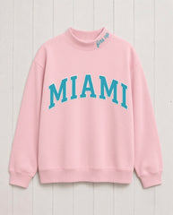 MIAMI,Fins Up Appliqué Embroidered Mockneck | Oversized Fit