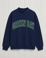 GREEN BAY,Go Pack Go Appliqué Embroidered Mockneck | Oversized Fit