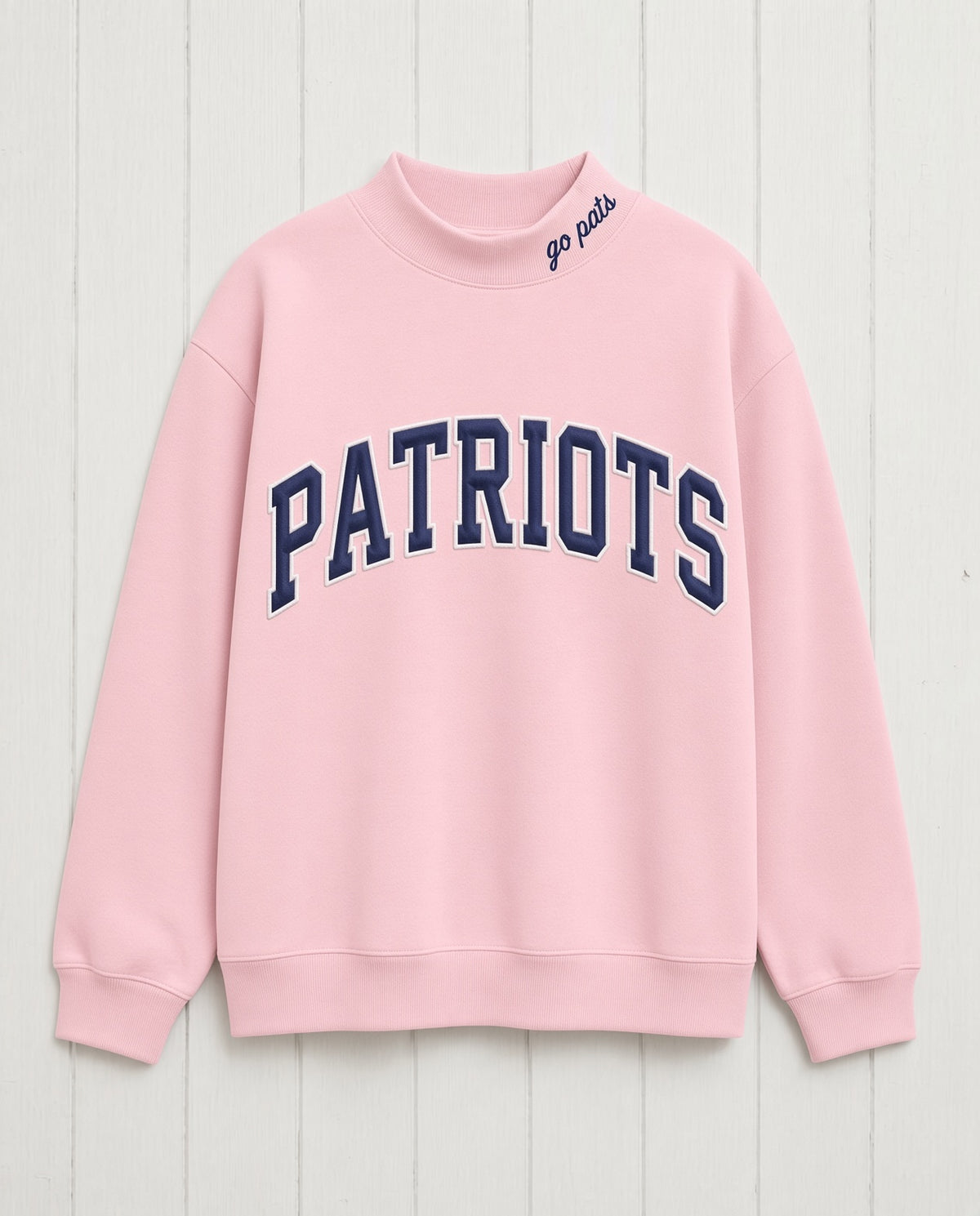 PATRIOTS,Go Pats Applique Embroidered Mockneck | Oversized Fit