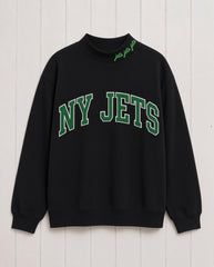 NY JETS,Jets Jets Jets Appliqué Embroidered Mockneck | Oversized Fit