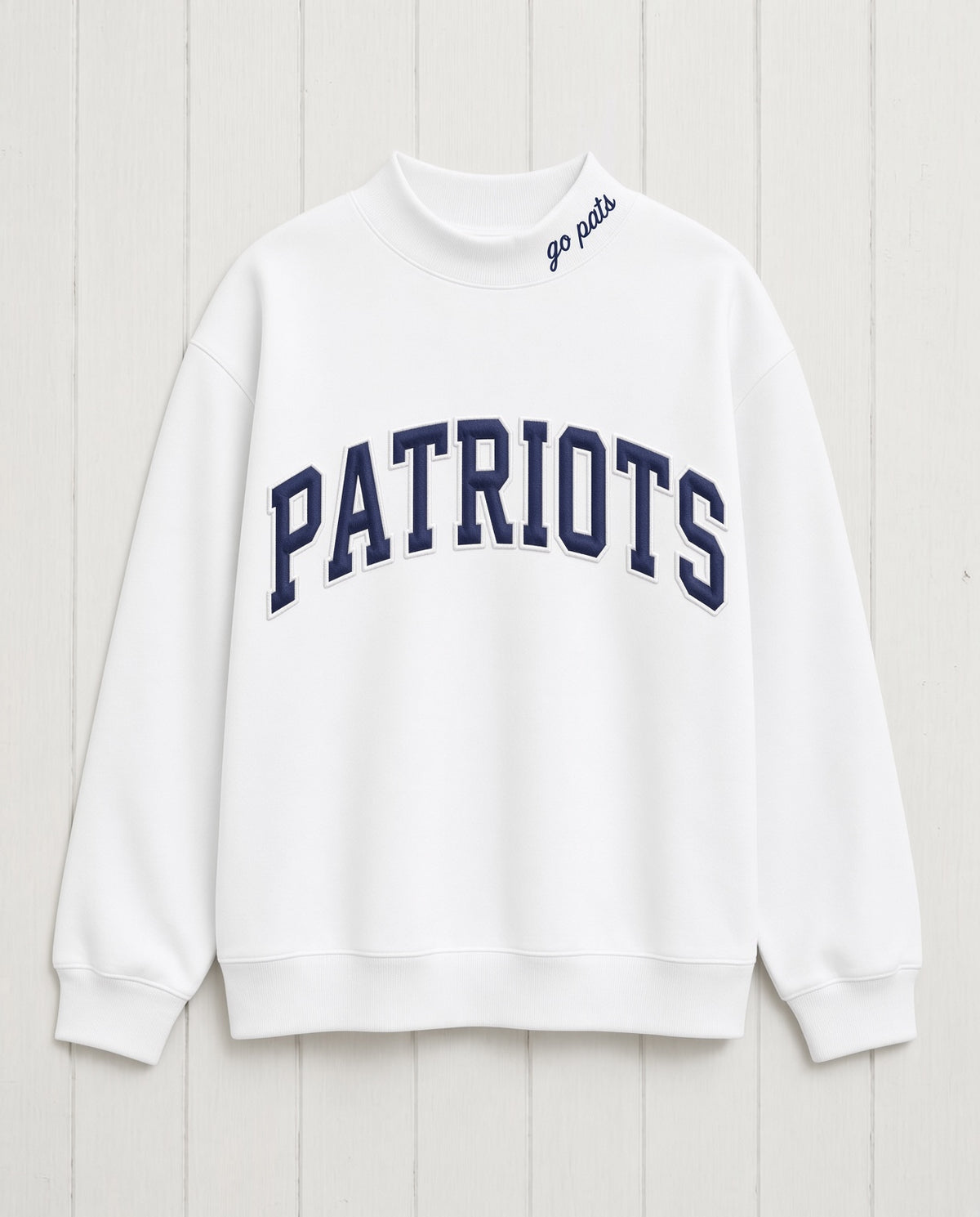 PATRIOTS,Go Pats Applique Embroidered Mockneck | Oversized Fit
