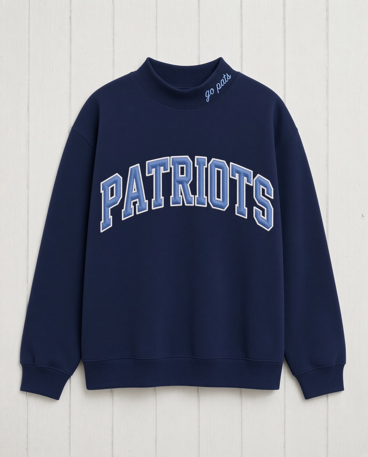 PATRIOTS,Go Pats Applique Embroidered Mockneck | Oversized Fit
